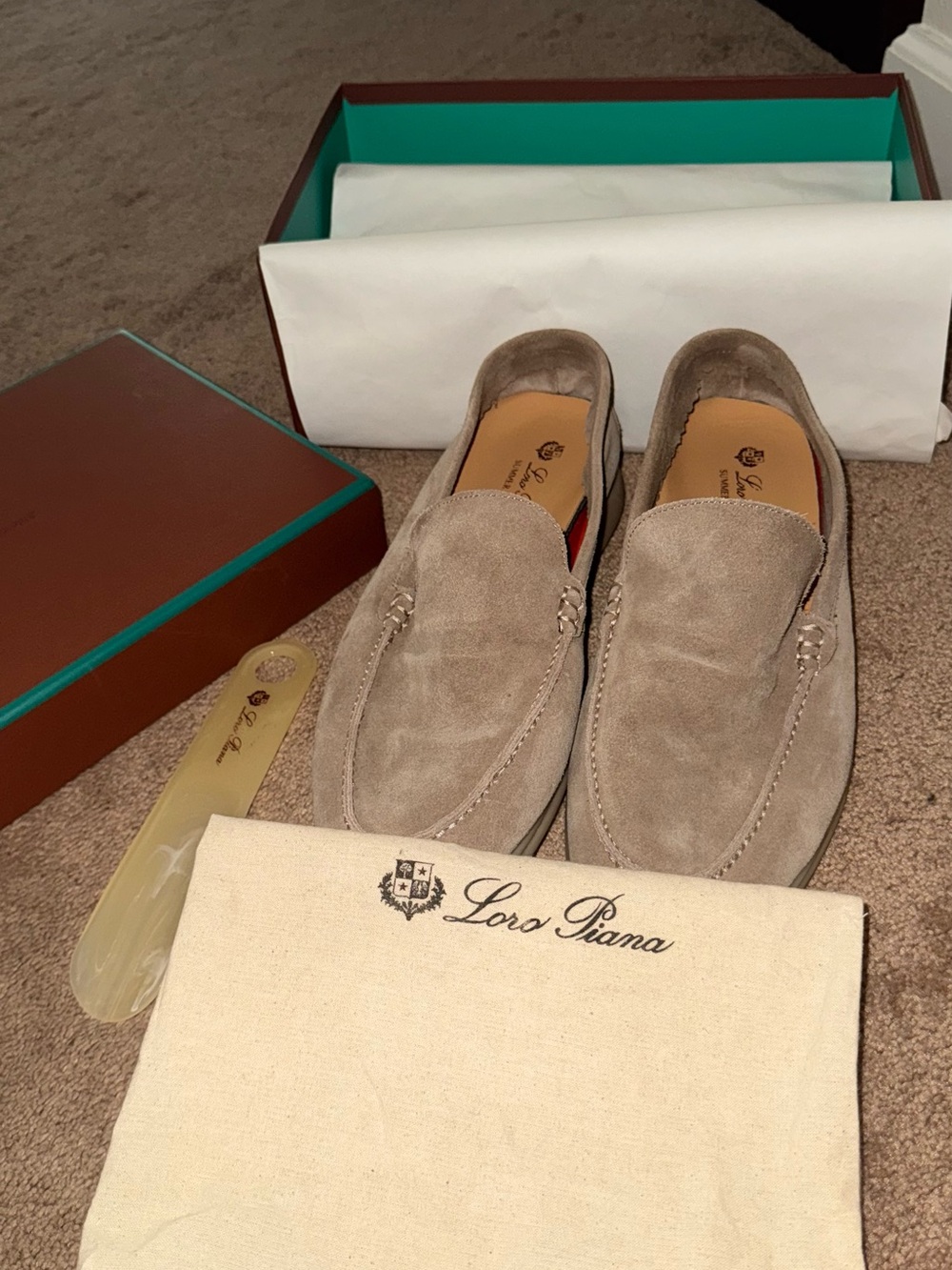 Loro Piana Taupe Suede Slip-On Loafers